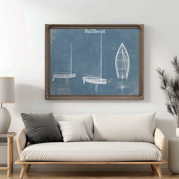 Sail Boat Blueprint - Patent of Sailing Vessel Print