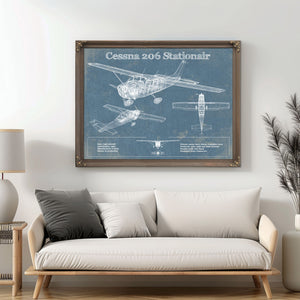 Cessna 206 Stationair Vintage Blueprint Airplane Print