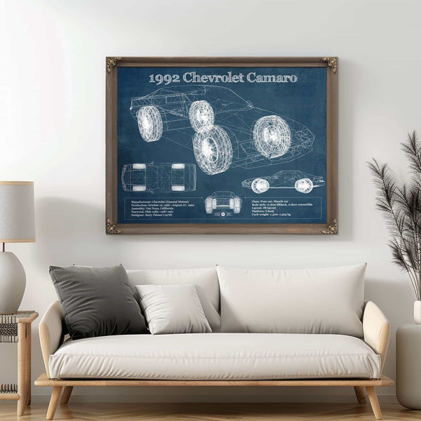 1992 Chevrolet Camaro Vintage Blueprint Auto Print