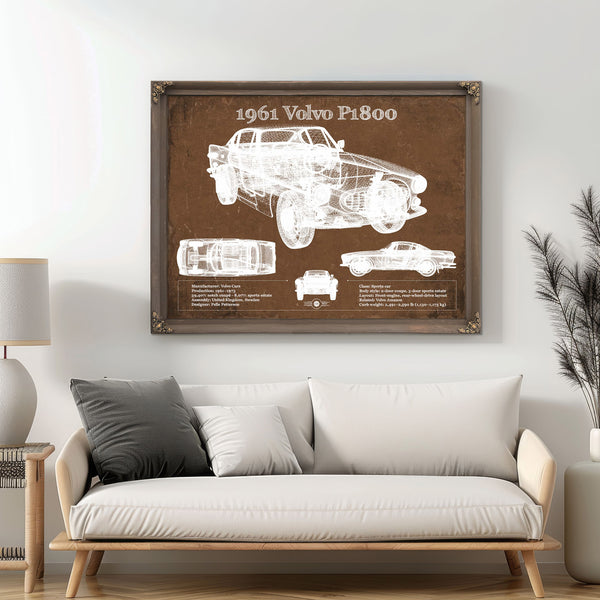 1961 Volvo P1800 Vintage Blueprint Auto Print