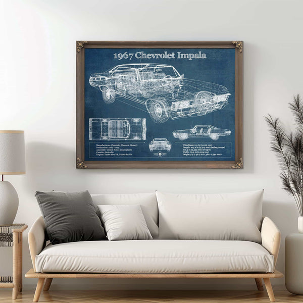 1967 Chevrolet Impala Blueprint Vintage Auto Print