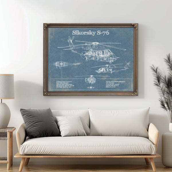 Sikorsky S-76 Helicopter Vintage Aviation Blueprint Military Print