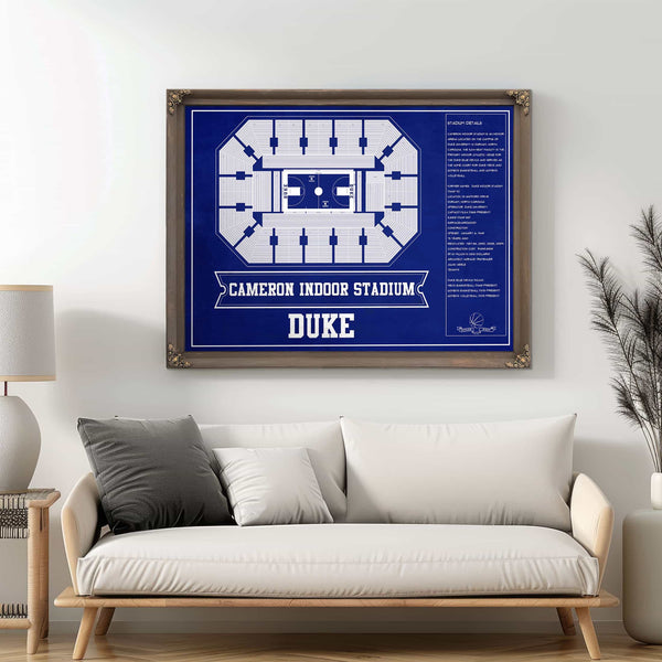 Duke Blue Devils - Cameron Indoor Stadium Seating Chart Team Color - College Basketball Blueprint Art