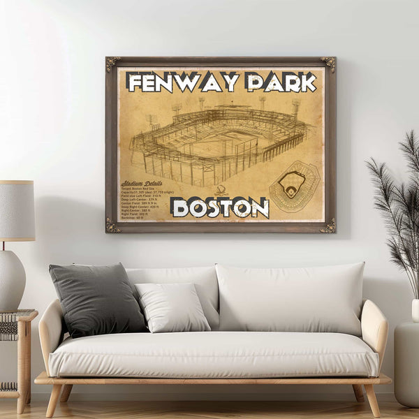 Vintage Brown Boston Red Sox - Vintage Fenway Park Baseball Print