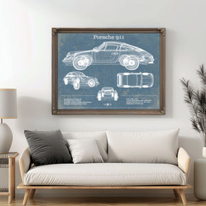 Porsche 911 Vintage Blueprint Auto Print