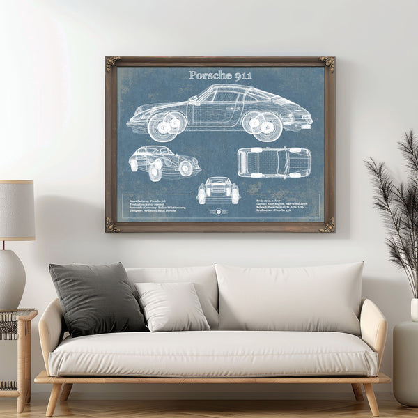 Porsche 911 Vintage Blueprint Auto Print