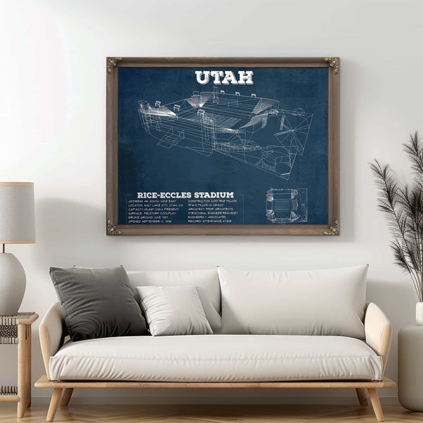 Utah Utes Wall Art - Vintage Rice–Eccles StadiumBlueprint Art Print