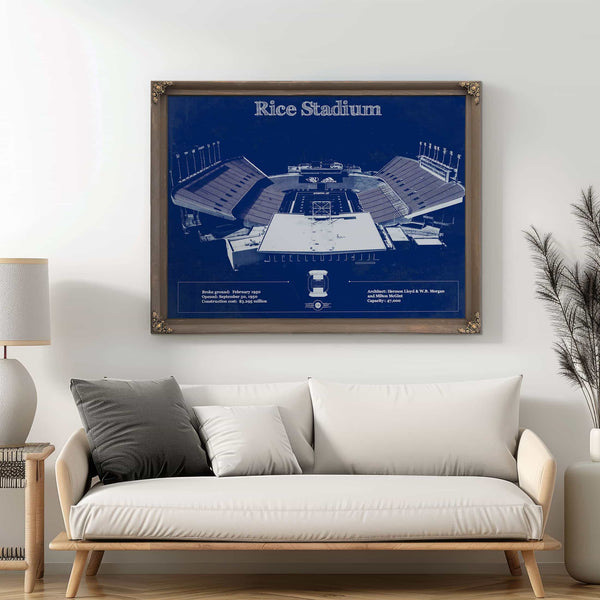 Rice Owls Wall Art - Vintage Rice Stadium Blueprint Art Print