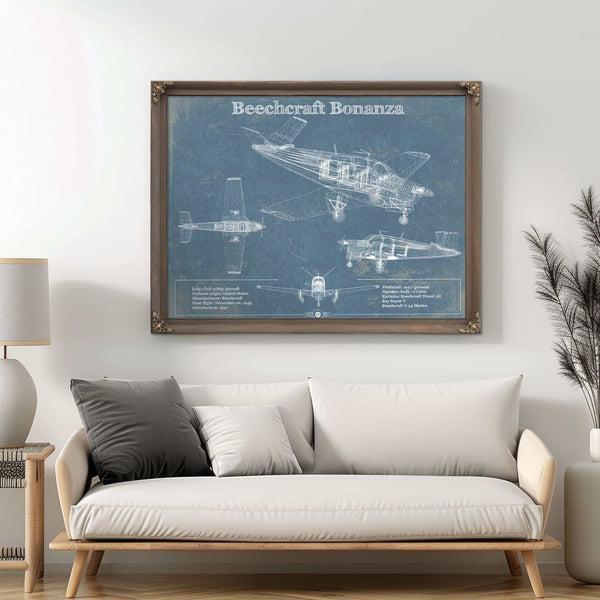 Beechcraft Bonanza Vintage Blueprint Airplane Print