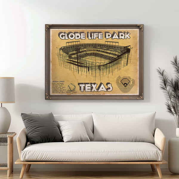 Texas Rangers - Globe Life Park Vintage Stadium Baseball Print