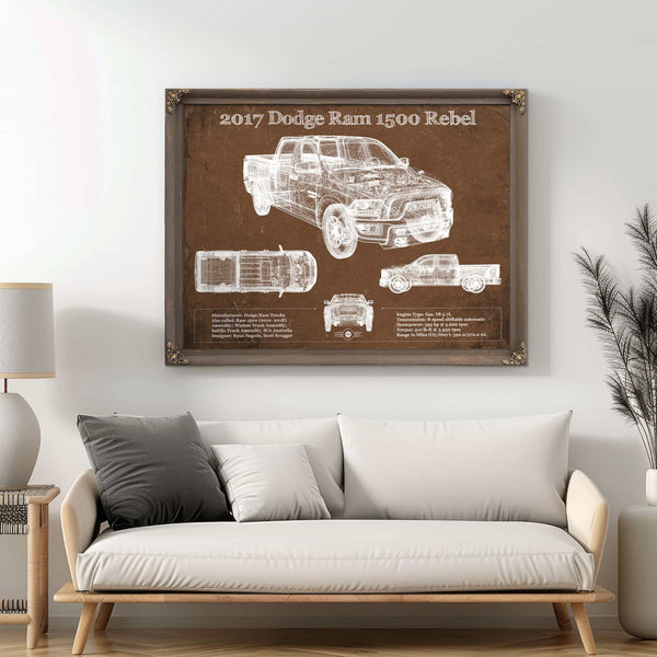 2017 Dodge Ram 1500 Rebel Truck Vintage Blueprint Auto Print