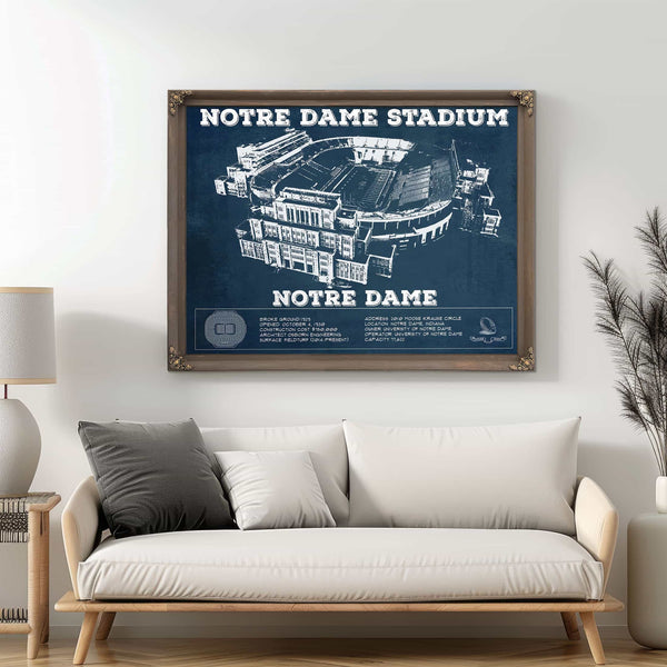 Notre Dame Stadium Vintage Art Blueprint