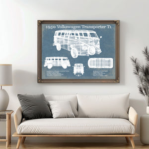 1950 Volkswagen Transporter T1 Vintage Blueprint Auto Print