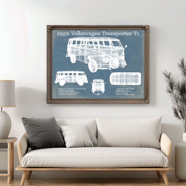 1950 Volkswagen Transporter T1 Vintage Blueprint Auto Print