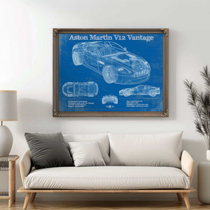 Original Aston Martin V12 Blueprint Vintage Auto Print