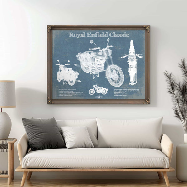 Royal Enfield Classis 350 And 500 Blueprint Motorcycle Patent Print