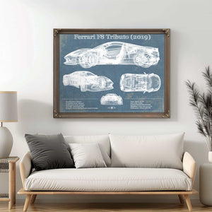 Ferrari F8 Tributo (2019) Blueprint Vintage Auto Print