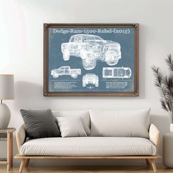 Dodge Ram 1500 Rebel (2015) Vintage Blueprint Auto Print