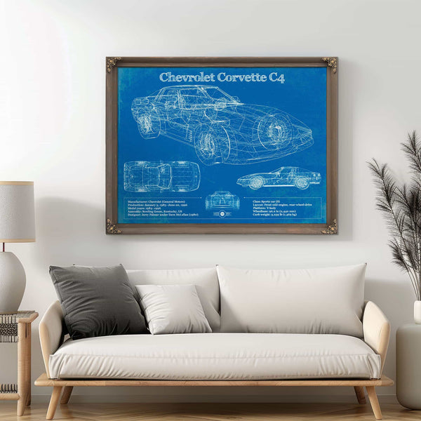 Chevrolet Corvette C4 Blueprint Vintage Auto Print