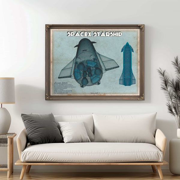 SpaceX Starship Blue Vintage Space Exploration Print