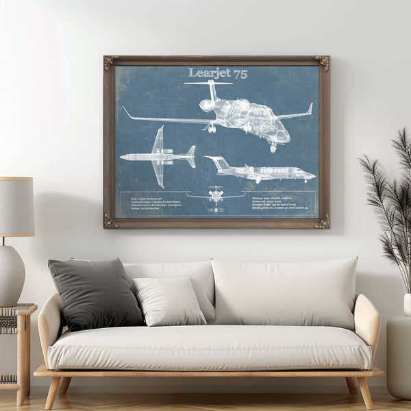 Learjet 75 Vintage Blueprint Airplane Print