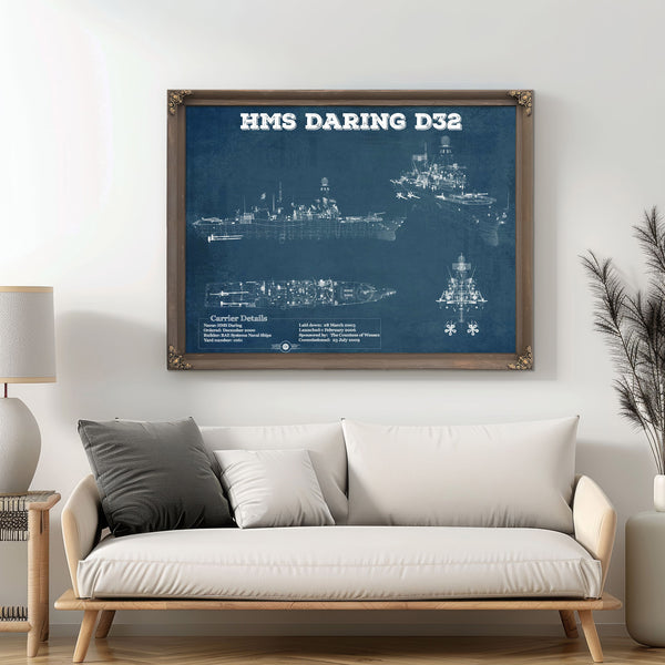 HMS Daring (D32) Blueprint Original Military Wall Art - Customizable