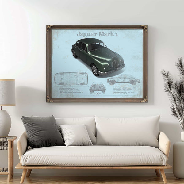Jaguar Mark 1 (Dark Green) Blueprint Vintage Auto Print