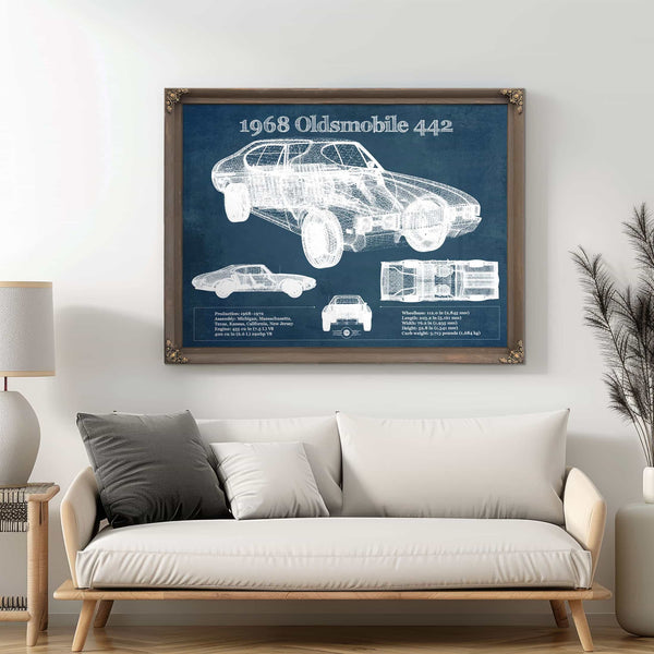 1968 Oldsmobile 442 Vintage Blueprint Auto Print