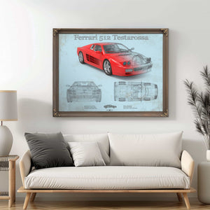 Ferrari 512 Testarossa Blueprint Vintage Auto Print