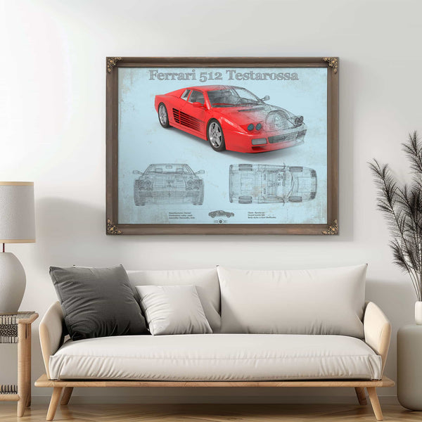 Ferrari 512 Testarossa Blueprint Vintage Auto Print