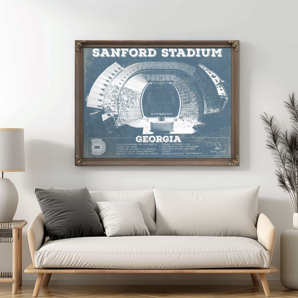 Georgia Bulldogs Football Team Colors - Sanford Stadium Vintage Football Blueprint Art Print