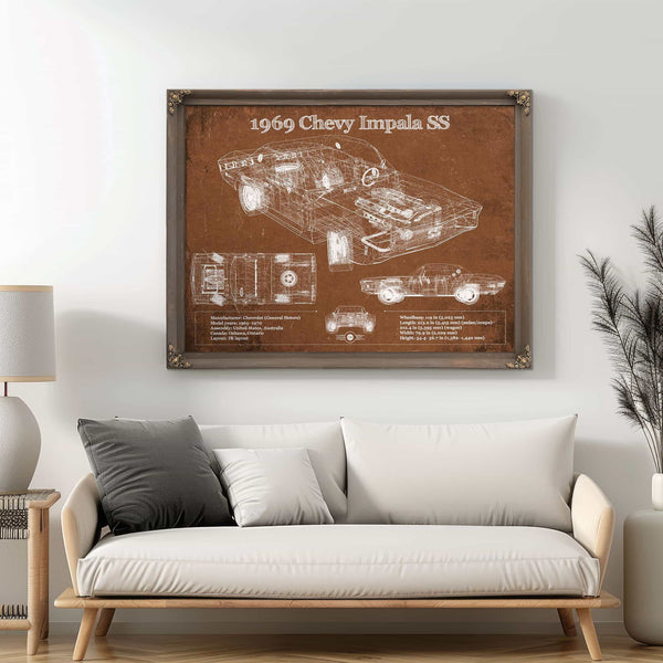 1969 Chevy Impala SS Vintage Blueprint Auto Print
