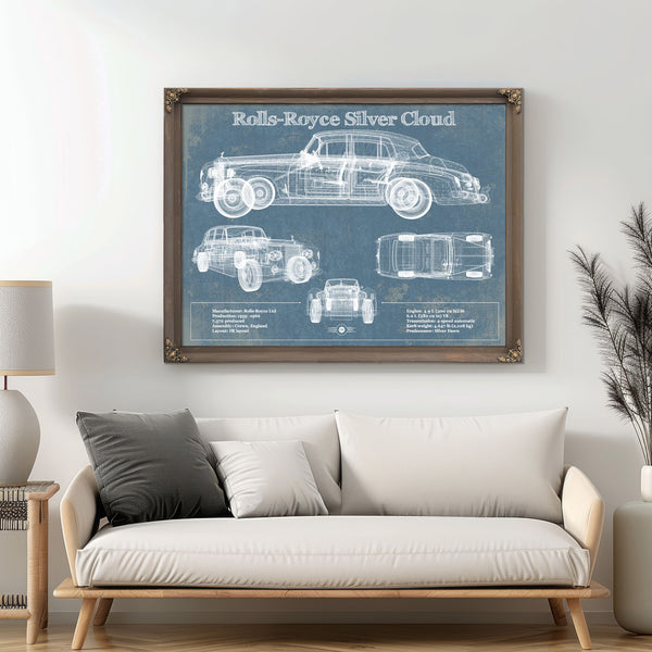 Rolls Royce Silver Cloud Vintage Blueprint Auto Print