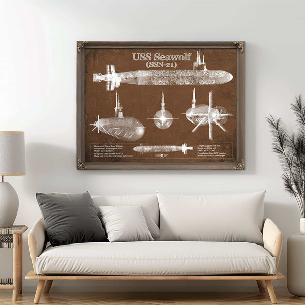 USS Seawolf (SSN-21) Blueprint Original Military Wall Art - Customizable