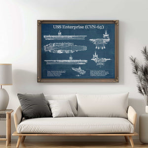 USS Enterprise (CVN-65) Aircraft Carrier Blueprint Original Military Wall Art - Customizable