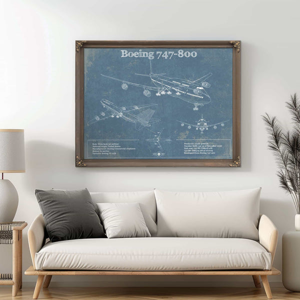 Boeing 747-800 Vintage Aviation Blueprint Print - Custom Pilot Name Can Be Added
