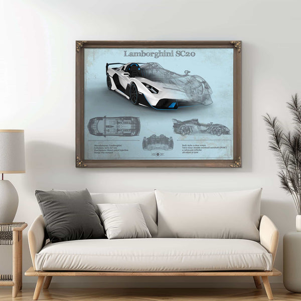 Lamborghini Sc20 Blueprint Vintage Auto Print
