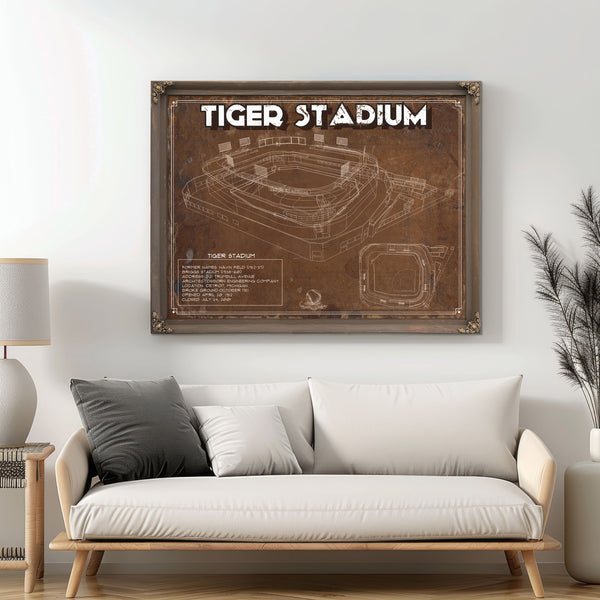 Tiger Stadium Art - LSU Tigers Vintage Stadium - Blueprint Art Print