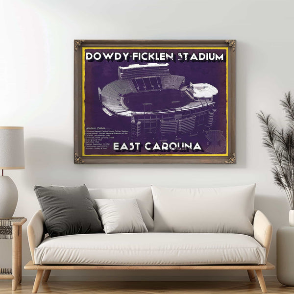 East Carolina Pirates - Dowdy–Ficklen Stadium Vintage Blueprint Wall Art