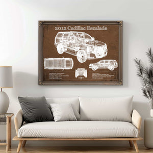 2012 Cadillac Escalade Blueprint Vintage Auto Print