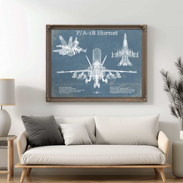 F/A-18 Hornet Blueprint Original Military Wall Art