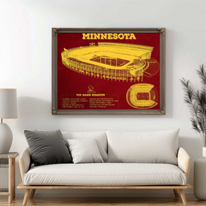 Minnesota Gophers - Vintage TCF Bank Stadium  Blueprint Art Print