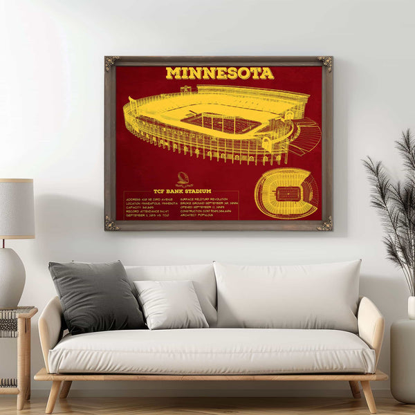 Minnesota Gophers - Vintage TCF Bank Stadium  Blueprint Art Print