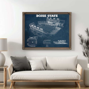 Boise State Broncos Art - Vintage Boise State Stadium Blueprint Art Print