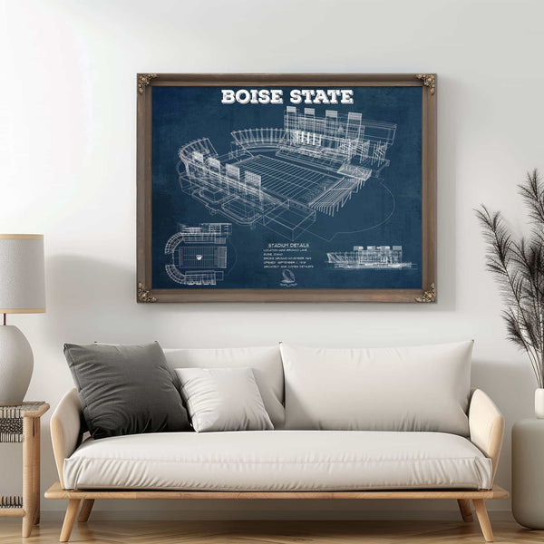 Boise State Broncos Art - Vintage Boise State Stadium Blueprint Art Print