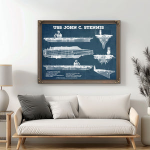 USS John C Stennis (CVN-74) Aircraft Carrier Blueprint Original Military Wall Art - Customizable