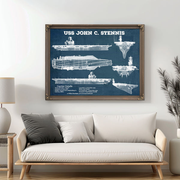 USS John C Stennis (CVN-74) Aircraft Carrier Blueprint Original Military Wall Art - Customizable