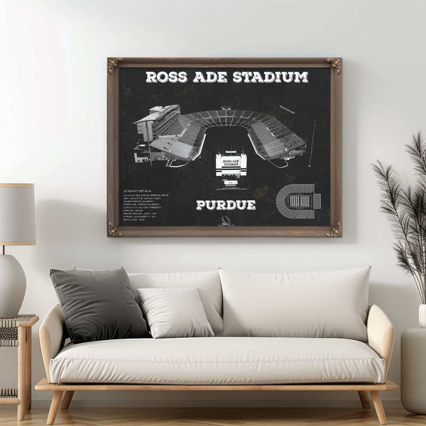 Purdue Boilermakers - Ross-Ade Vintage Football Stadium Blueprint Art Print