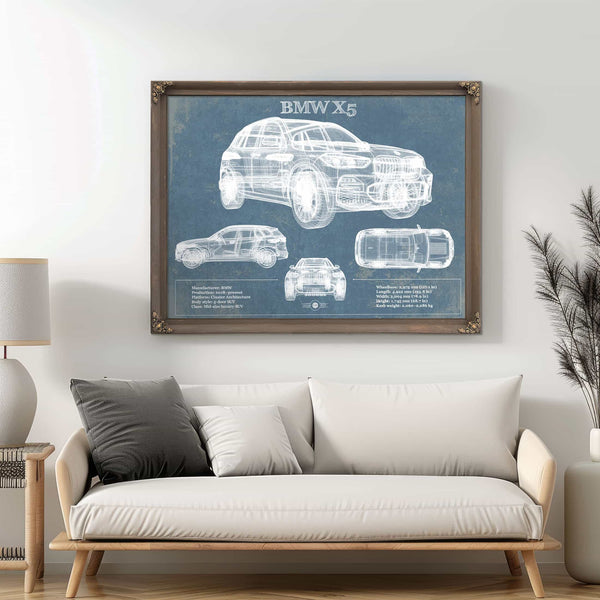 BMW X5 Vintage Blueprint Auto Print