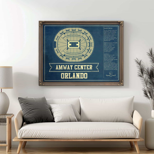 Orlando Magic Amway Center Vintage Basketball Blueprint NBA Print